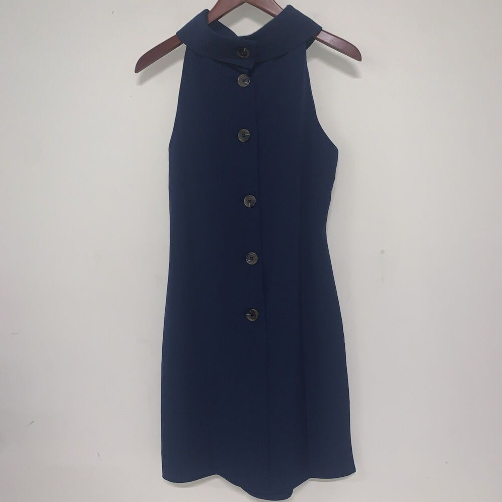 NWT Sail to Sable Navy Sleeveless Collared Button Shift Dress Career Preppy Sm